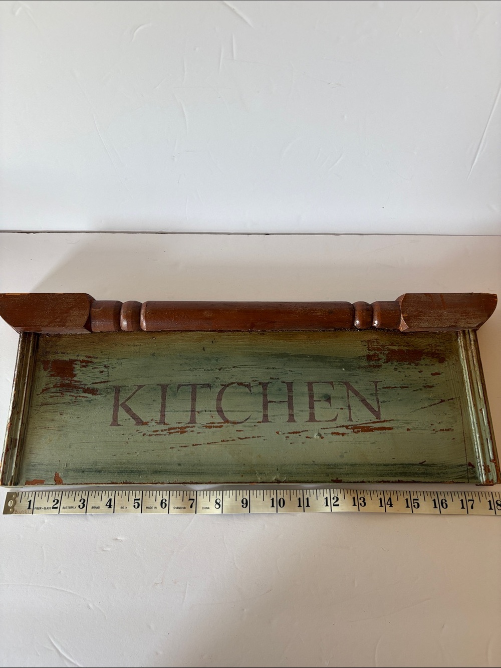 Rustic Green 'KITCHEN' Wall Sign- Brown Wood Accent